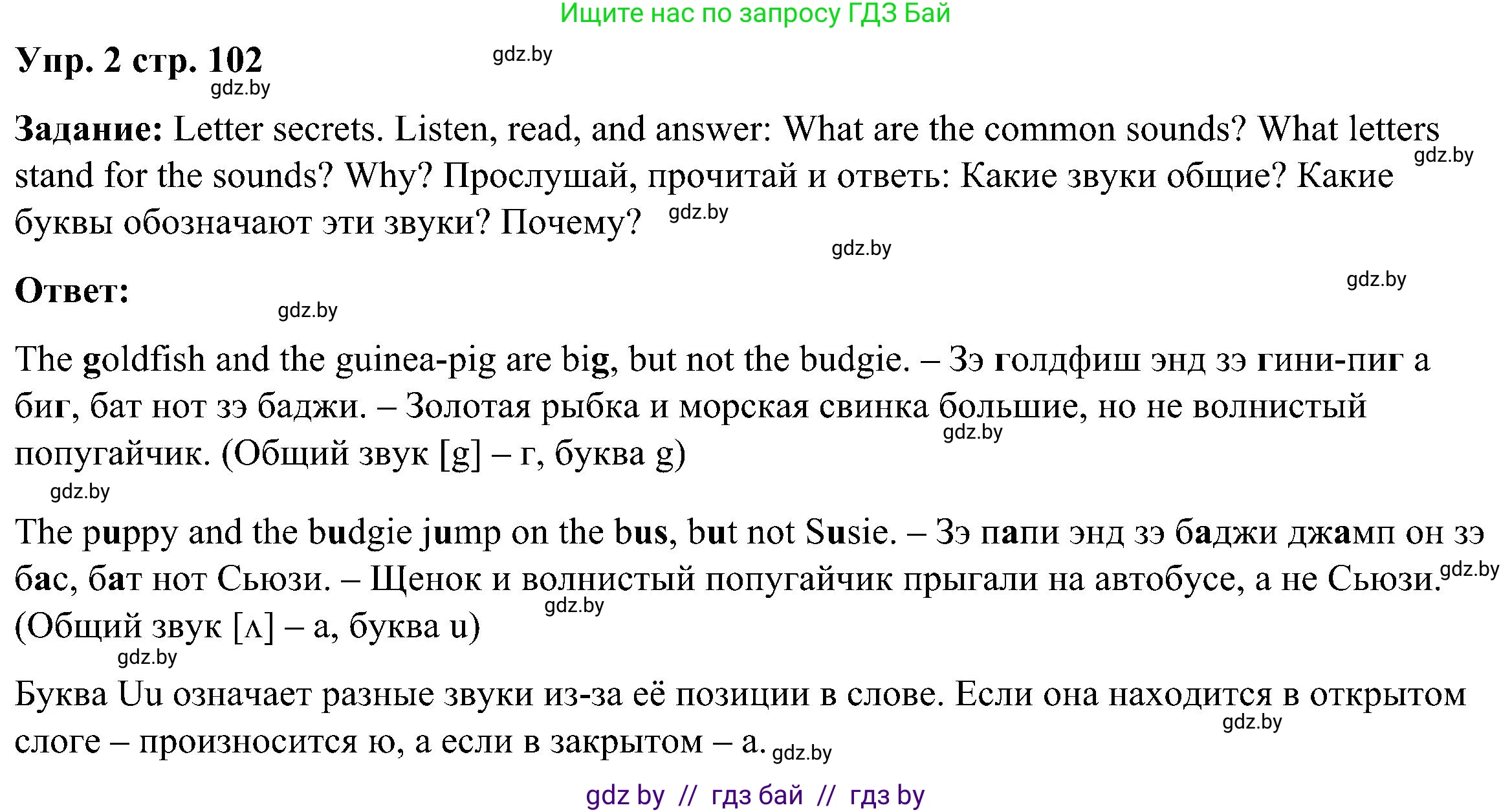 Английский язык (english), 3 класс Учебник, авторы: Лапицкая Людмила Михайловна (Lapitskaya Ludmila), Калишевич Алла Ивановна, Севрюкова Татьяна Юрьевна, Седунова Наталья Михайловна (Sedunova Natalia), издательство Вышэйшая школа, Минск, 2023, Часть 1, страница 102, номер 2, Решение