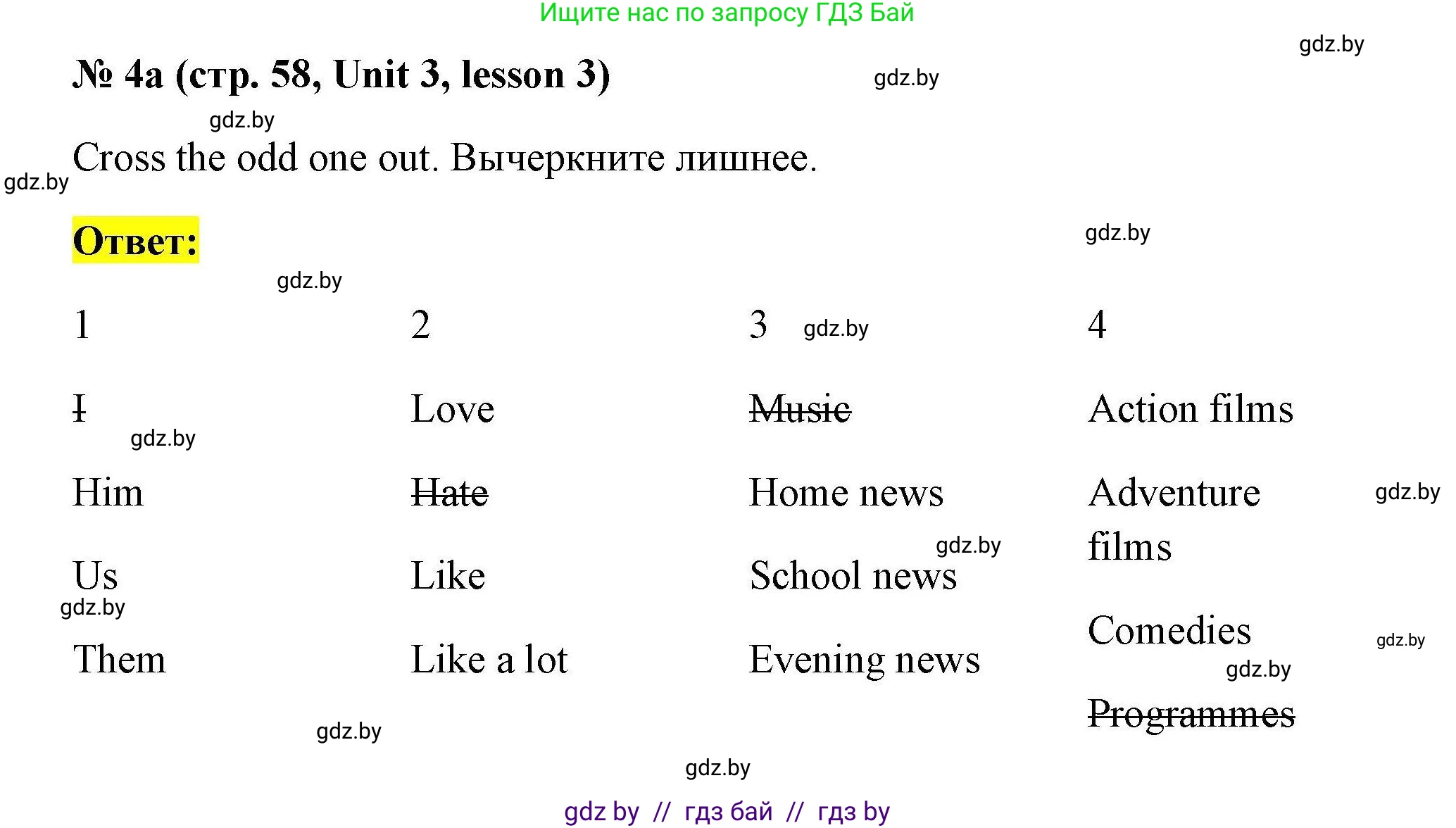 Английский язык (english), 5 класс Рабочая тетрадь (workbook), авторы: Лапицкая Людмила Михайловна (Lapitskaya Ludmila), Калишевич Алла Ивановна, Севрюкова Татьяна Юрьевна, Седунова Наталья Михайловна (Sedunova Natalia), издательство Аверсэв, Минск, 2020, оранжевого цвета, Часть 1, страница 58, номер 4a, Решение