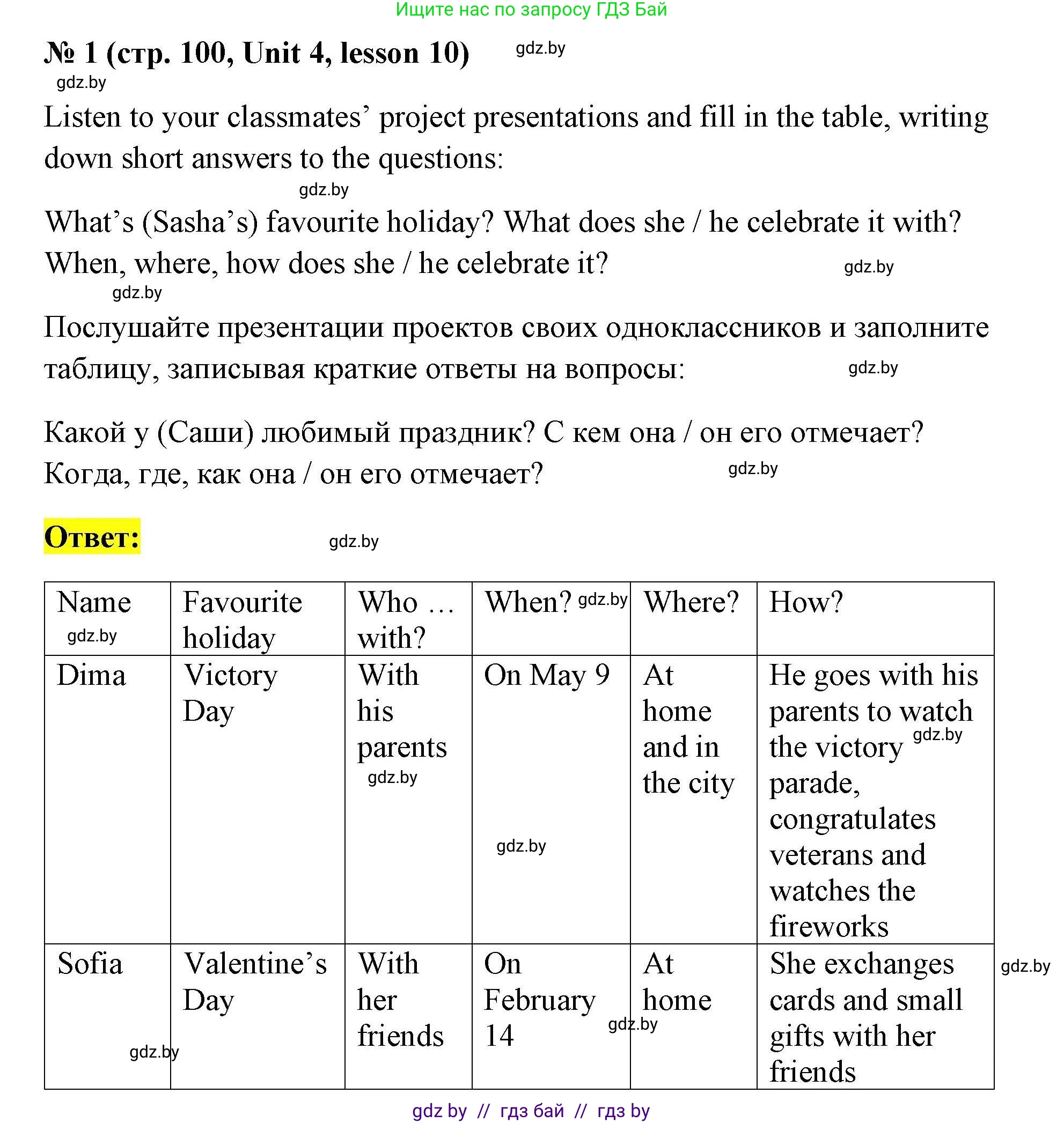 Английский язык (english), 5 класс Рабочая тетрадь (workbook), авторы: Лапицкая Людмила Михайловна (Lapitskaya Ludmila), Калишевич Алла Ивановна, Севрюкова Татьяна Юрьевна, Седунова Наталья Михайловна (Sedunova Natalia), издательство Аверсэв, Минск, 2020, оранжевого цвета, Часть 1, страница 100, номер 1, Решение