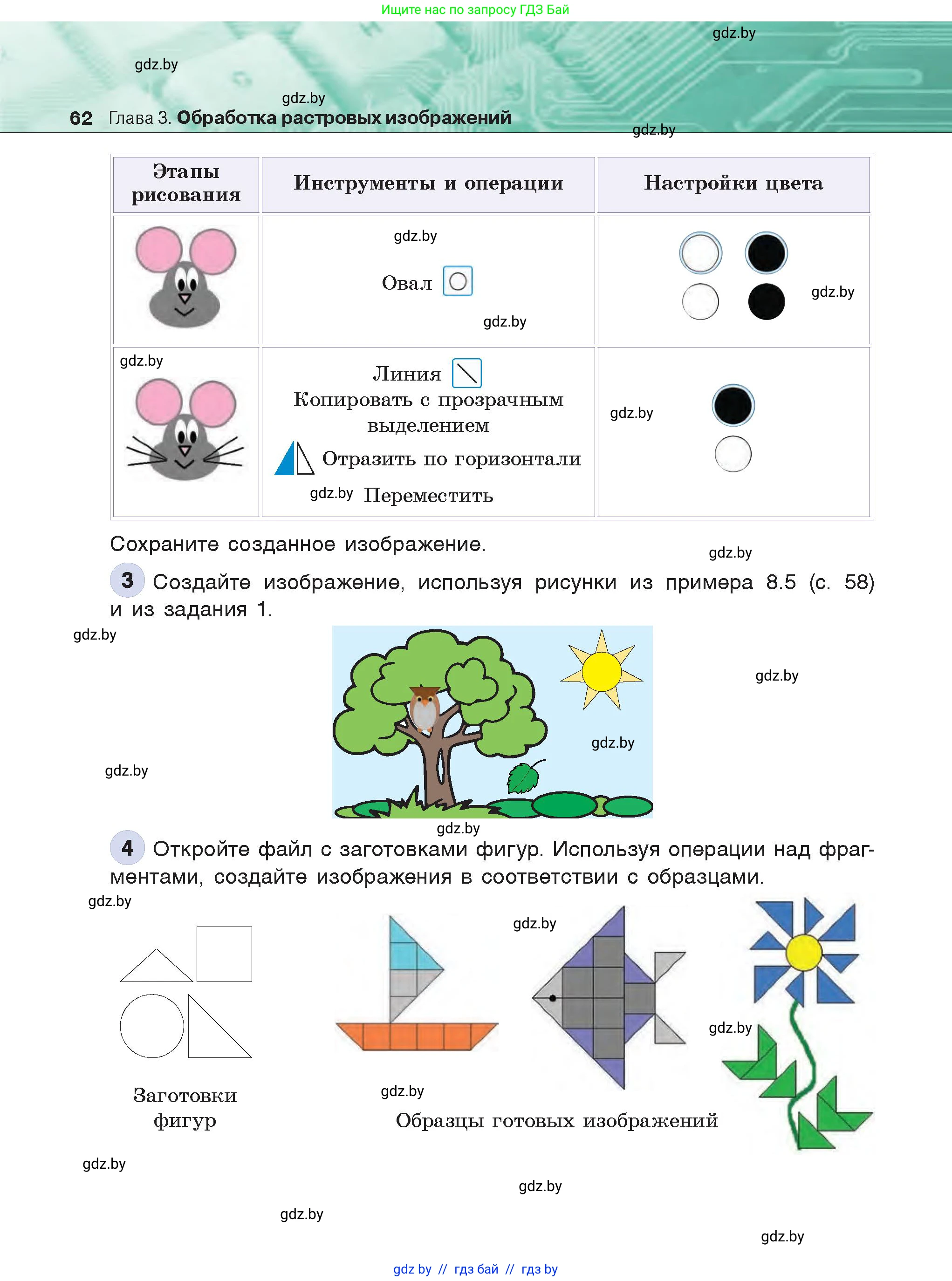 Информатика, 6 класс Учебник, авторы: Котов Владимир Михайлович, Макарова Нина Петровна, Лапо Анжелика Ивановна, Войтехович Елена Николаевна, издательство Народная асвета, Минск, 2024, бирюзового цвета, страница 62